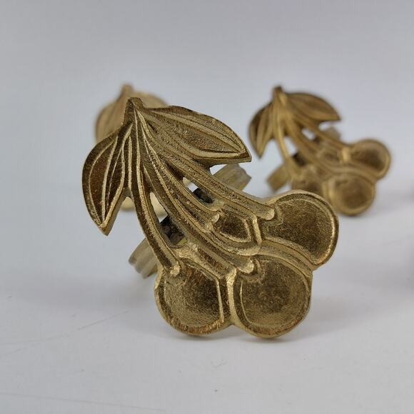 Cherry Leaf Napkin Rings Gold Tone Set of 6 Dining Home Thanksgiving - Picture 2 of 8